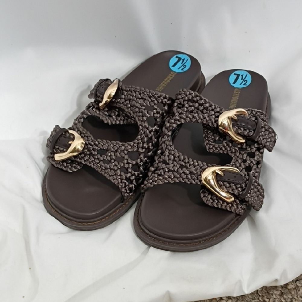 NWOB Cushionaire Waffle Weaver Woven Rope Double Buckle Sandals Women's Size 7.5